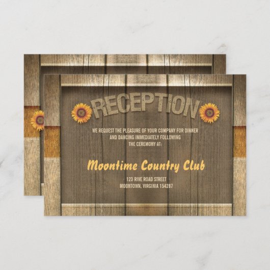 ウッド＆ヒマワリのウェディングレセプションデザイン エンクロージャーカード (正面/裏面)