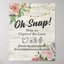 ウッド フローラル ストリング ライト スナップ ハッシュタグ ウェディング サイン