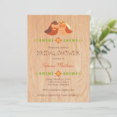 ウッド ブライダル シャワーのためのラブバード オウル 招待状 (スタンド正面)
