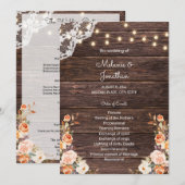 ウッド ブラッシュ & ピーチ フローラル ウェディング セレモニー プログラム (正面/裏面)