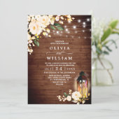 ウッド ブラッシュ ローズ ランタン ラスティック ウォーターカラー ウェディング 招待状 (スタンド正面)