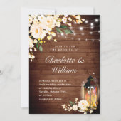 ウッド＆ブラッシュ ローズ＆ランタン 水彩 結婚式 招待状 (正面)