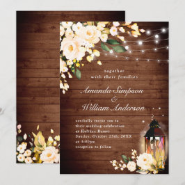 ウッド&ブラッシュ ローズ&ランタン 水彩 結婚式 招待状