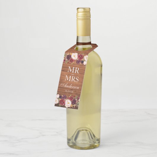 ウッド・ブルゴーニュ素朴ーフローラ夫妻結婚 ボトルネックタグ (アングル)