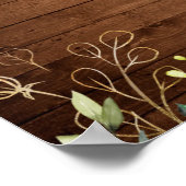 ウッド＆ホワイトローズの花のエンゲージメントパーティーサイン ポスター (角)