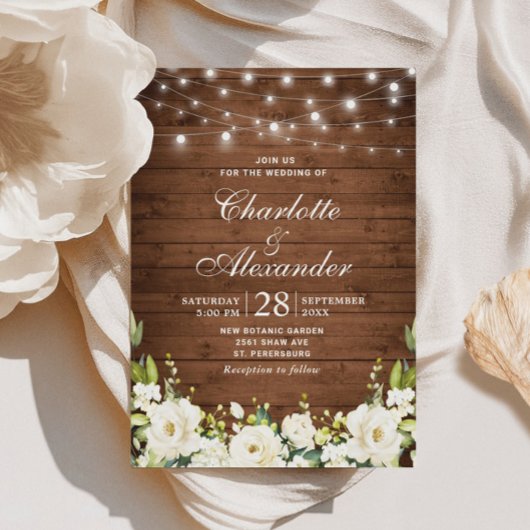 ウッド&ホワイトローズグリーンリーウォーター結婚カラー 招待状