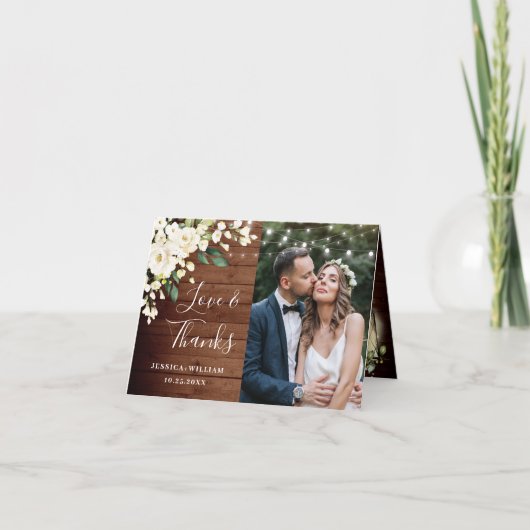 ウッド&ホワイトローズフローラランタン写真ありがとう サンキューカード (正面)