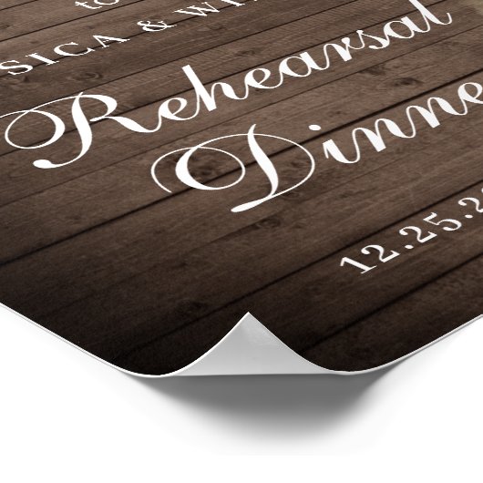 ウッド&ホワイトローズフローラリハーサルディナーサイン ポスター (角)