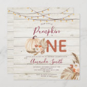 ウッド ボーホー パンパス グラス パンプキン イズ ワン バースデー 招待状 (正面/裏面)