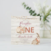 ウッド ボーホー パンパス グラス パンプキン イズ ワン バースデー 招待状 (スタンド正面)