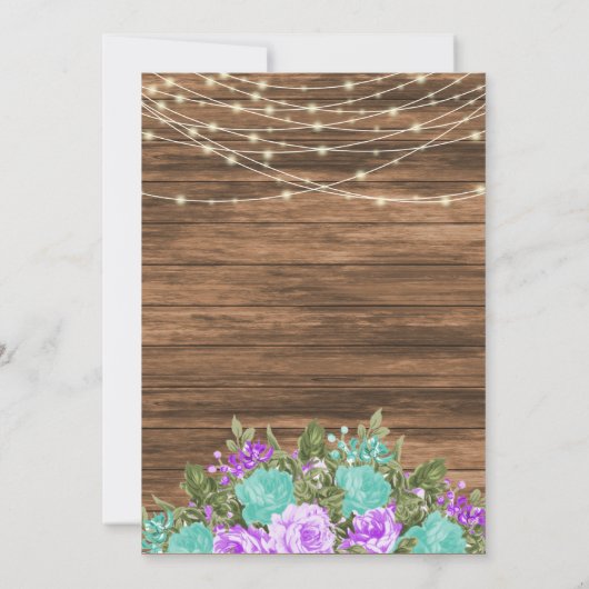ウッド、メイスンジャースとティール（緑がかった色）、紫の花 招待状 (裏面)