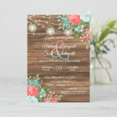 ウッド、メイソンジャースとティール（緑がかった色）、コーラルフラワー結婚ズ 招待状 (スタンド正面)