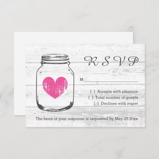 ウッド・メイソンjar RSVP国の結婚式の応答カード 出欠カード (正面/裏面)