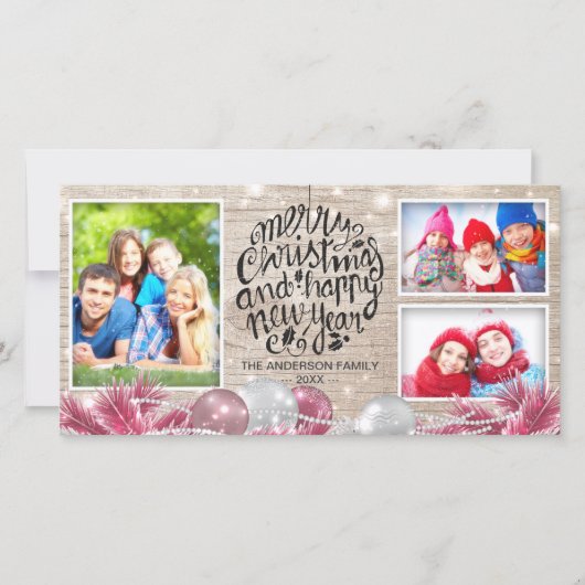 ウッド・メリークリスマスハッピーニューイヤーグリーティングフォト シーズンカード (正面)