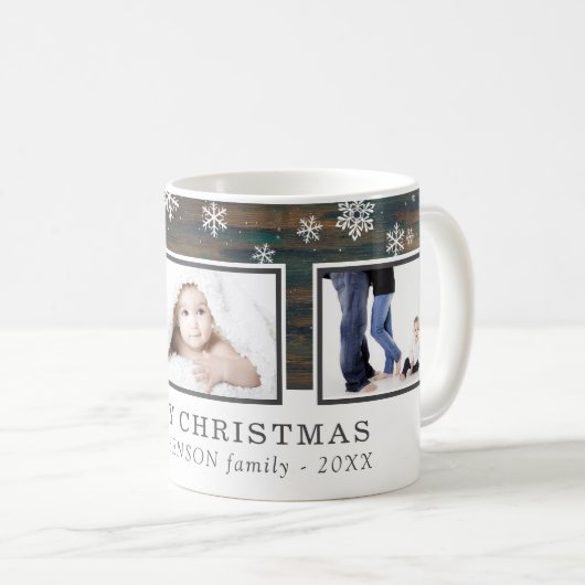 ウッド·メ素朴リー·クリスマス·ファミリー写真 コーヒーマグカップ (正面右)