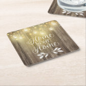 ウッド&ライツホーム素朴スウィートホームタイポグラフィ スクエアペーパーコースター (アングル)