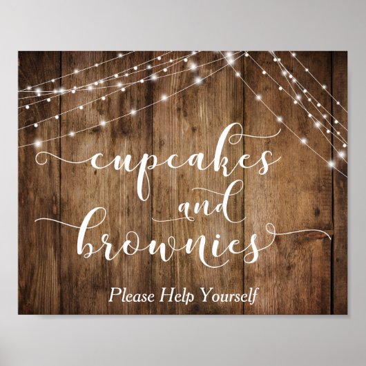ウッド&ライトカップケーキとブラウニー披露宴サイン ポスター (正面)