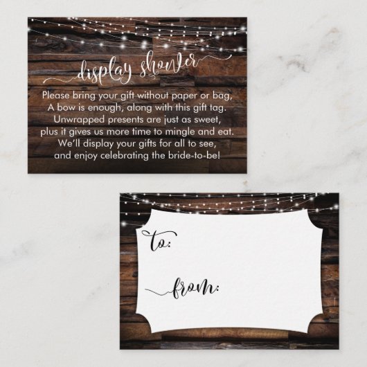 ウッド&ライトディスプレイブライダルシャワーギフトカード エンクロージャーカード (正面/裏面)