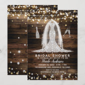 ウッド＆ライト ダイヤモンド ウェディングドレス ブライズシャワー 招待状 (正面/裏面)