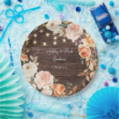 ウッド、ライト、赤面ピンク&ピーチフローラ結婚ズ ペーパープレート (パーティー)