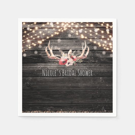 ウッド&ライ素朴トフローラ〔雄ジカの〕枝角ボホシックグラム スタンダードカクテルナプキン (正面)