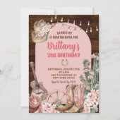 ウッド ラスティック ウェスタン ピンク ブーツ コウガール 誕生日 招待状 (正面)