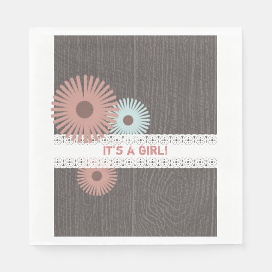 ウッド+レースインスパイアフローラガールベビーシャワー スタンダードランチョンナプキン (正面)