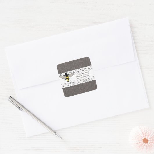 ウッド&レースハニーインスパイアビーアドレス スクエアシール (封筒)