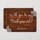 ウッド&レース私のブリデスメイドカードになる 招待状 (正面/裏面)