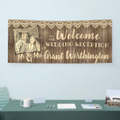 ウッド&レース素朴ウェディングレセプションフォトウェルカム 横断幕 (トレードショー)