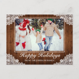 ウッド&レース素朴ハッピーホリデーズグリーティングフォト 案内ポストカード
