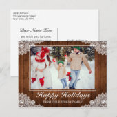 ウッド&レース素朴ハッピーホリデーズグリーティングフォト 案内ポストカード (正面/裏面)