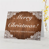 ウッド&レース素朴メリークリスマス折り返し挨拶 カード (黄色い花)