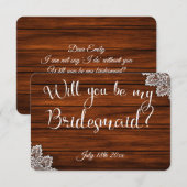 ウッド＆レース あなたは私のブライズメイドになってくれる？カード 招待状 (正面/裏面)