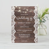 ウッド＆レース＆ストリングライトのウェディング 招待状 (スタンド正面)