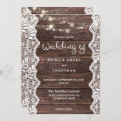 ウッド＆レース＆ストリングライトのウェディング 招待状 (正面/裏面)