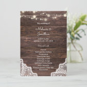 ウッド・レース・ストリングライトの式結婚プログラム 招待状 (スタンド正面)