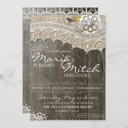 ウッド&レ素朴ースフローラ結婚式招待状 招待状 (正面/裏面)