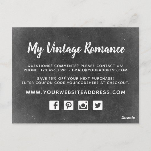 ウッド&レ素朴ースフローラChalkboardありがとう ポストカード (裏面)