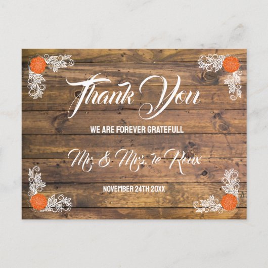 ウッド&ワイルドフラワー結婚ハート ポストカード (正面)