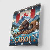 ウッド、素朴カナダビーバー、海 スクエア壁時計 (傾斜)