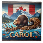 ウッド、素朴カナダビーバー、海 タイル (正面)