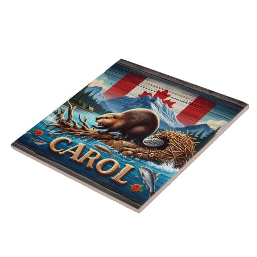 ウッド、素朴カナダビーバー、海 タイル (側面)