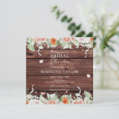 ウッド&素朴ピーチフローラスクエアブライダルシャワー 招待状 (スタンド正面)