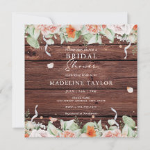 ウッド&素朴ピーチフローラスクエアブライダルシャワー