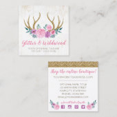 ウッド&素朴フローラ〔雄ジカの〕枝角ブティックソーシャルメディア スクエア名刺 (正面/裏面)