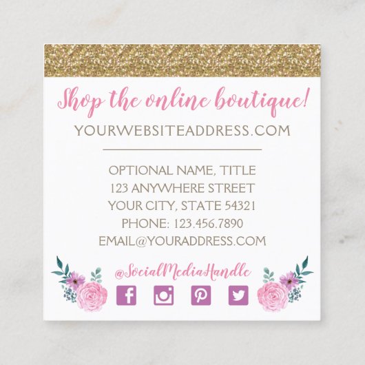 ウッド&素朴フローラ〔雄ジカの〕枝角ブティックソーシャルメディア スクエア名刺 (裏面)