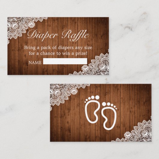 ウッド&素朴ホワイトレースかわいい足おむつラッフル エンクロージャーカード (正面/裏面)