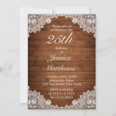 ウッド&素朴ホワイトレースカスタム誕生日 招待状 (正面)