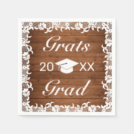 ウッド&素朴ホワイトレースグラッツ卒業 スタンダードカクテルナプキン